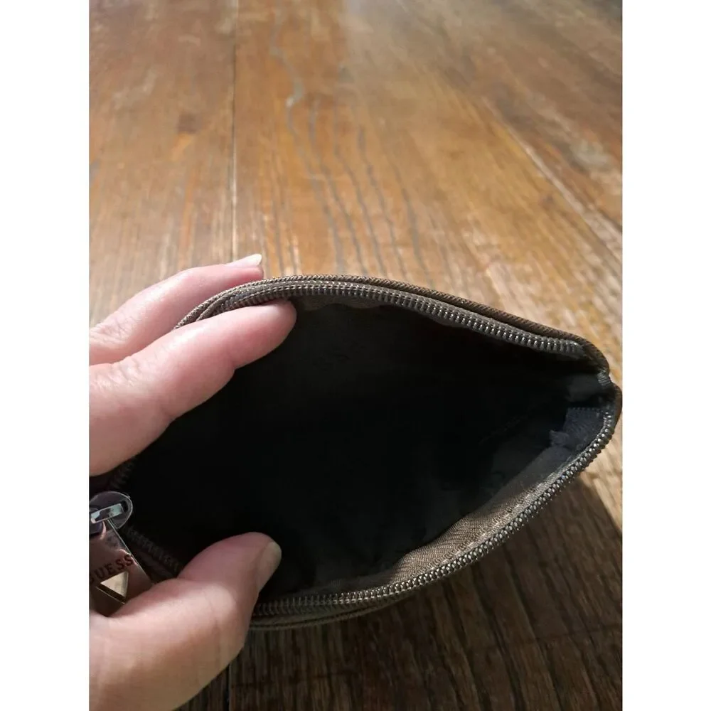 Guess Brown Zipper Clutch Wallet Makeup Bag PVC Polyester Lining Travel Pouch